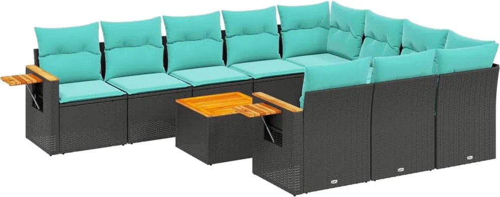vidaXL 11 részes fekete polyrattan kerti ülőgarnitúra párnákkal