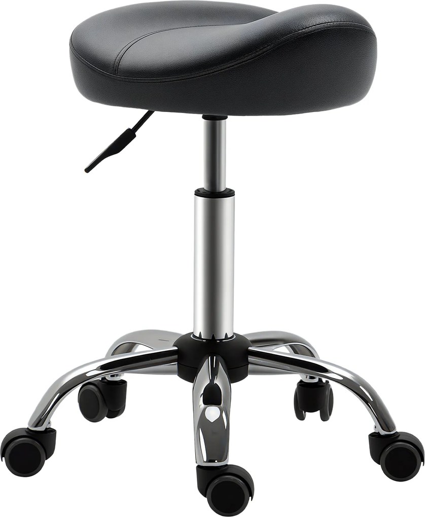 HOMCOM Görgős Állítható Munka Stool Kerekeken Forgó Szalon Stool Masszázshoz Műbőr Fekete 48 x 48 x 54-69 cm | Aosom
