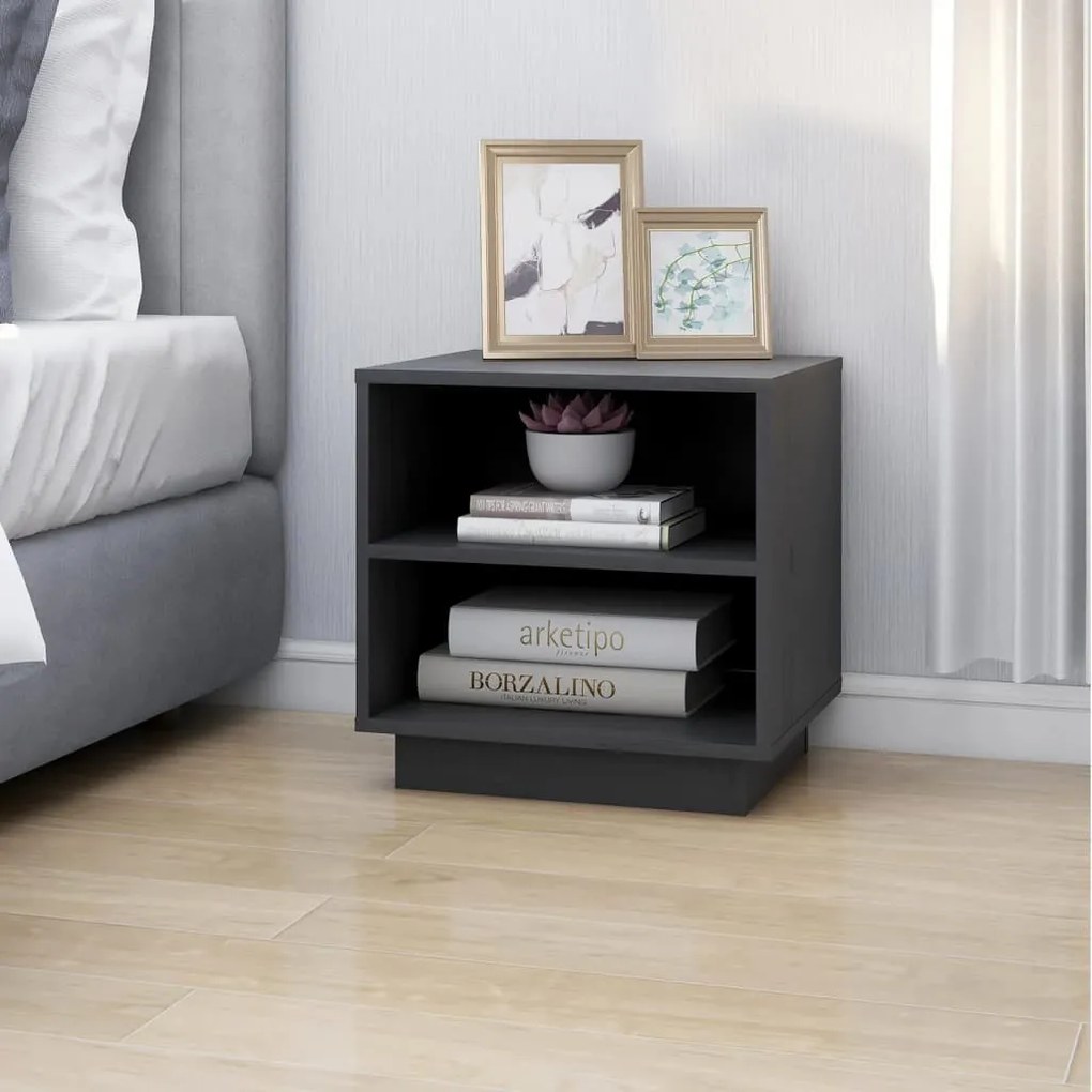 2 db szürke tömör fenyőfa éjjeliszekrény 40 x 34 x 40 cm