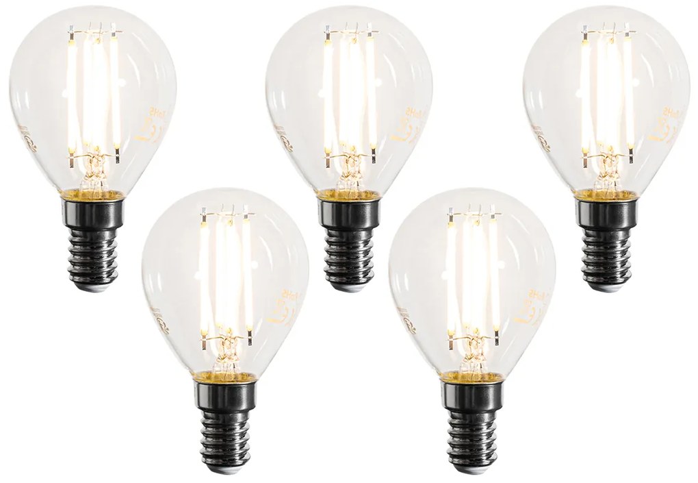 5 darabos szett E14 szabályozható LED filament G45 átlátszó izzók 4W 470LM 2700K