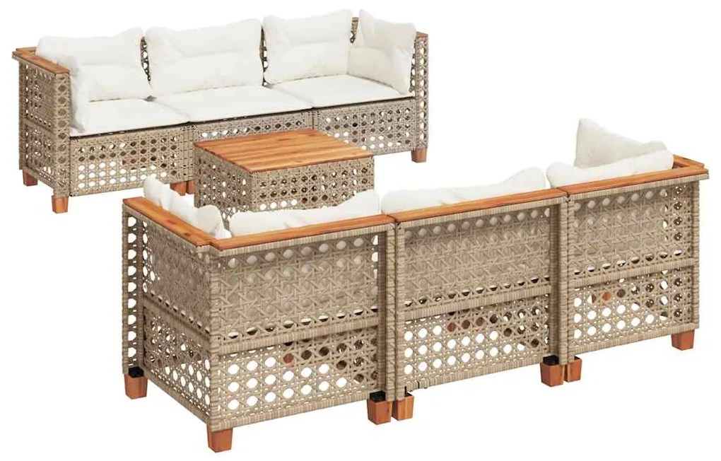7 részes bézs polyrattan kerti ülőgarnitúra párnákkal