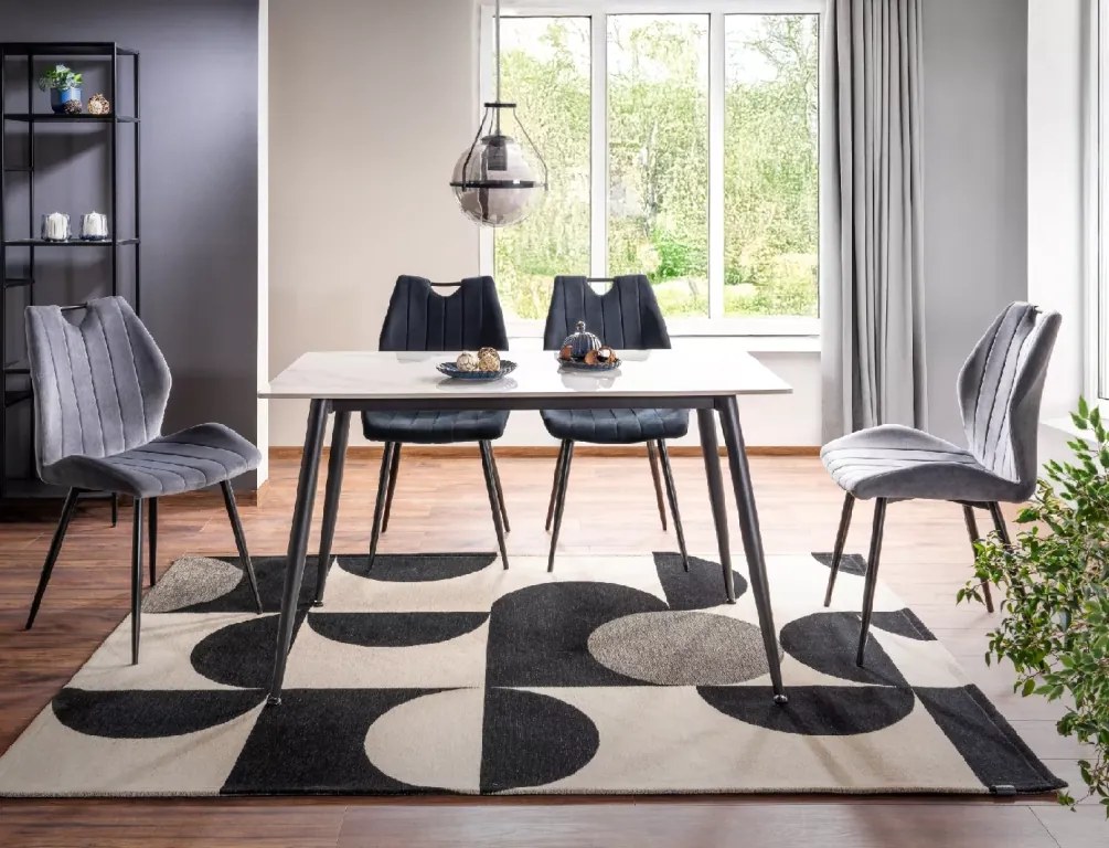 Étkezőasztal RION 130x70 cm kerámia asztallappal, fehér márvány