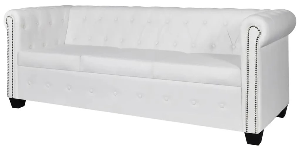 2 személyes és 3 személyes fehér műbőr Chesterfield kanapé