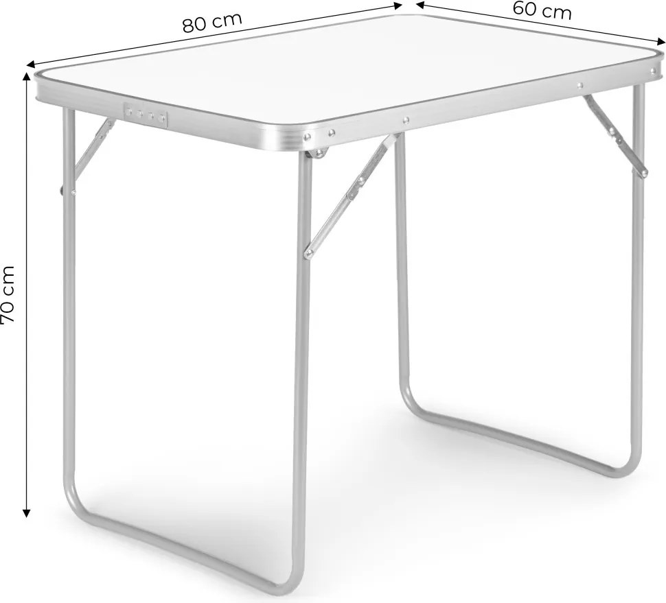 Kerti asztal, MultiGarden GMFC-FY8060, fehér, 80 x 60 cm, összecsukható, magasság: 70 cm, bőrönddé hajtható, hordfogantyúval, teherbírás: 30 kg