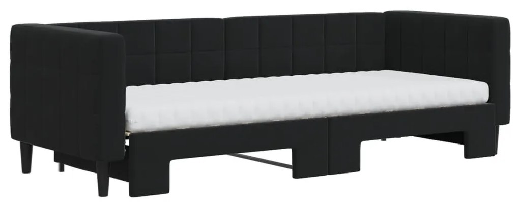 fekete kihúzható bársony heverő matraccal 80 x 200 cm