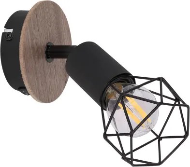 Globo 54802S-1H Spotlámpa fekete fém, barna fa betéttel. SZxM:100x165, AL:170, fényforrás nélkül 1xE14 40W 230V