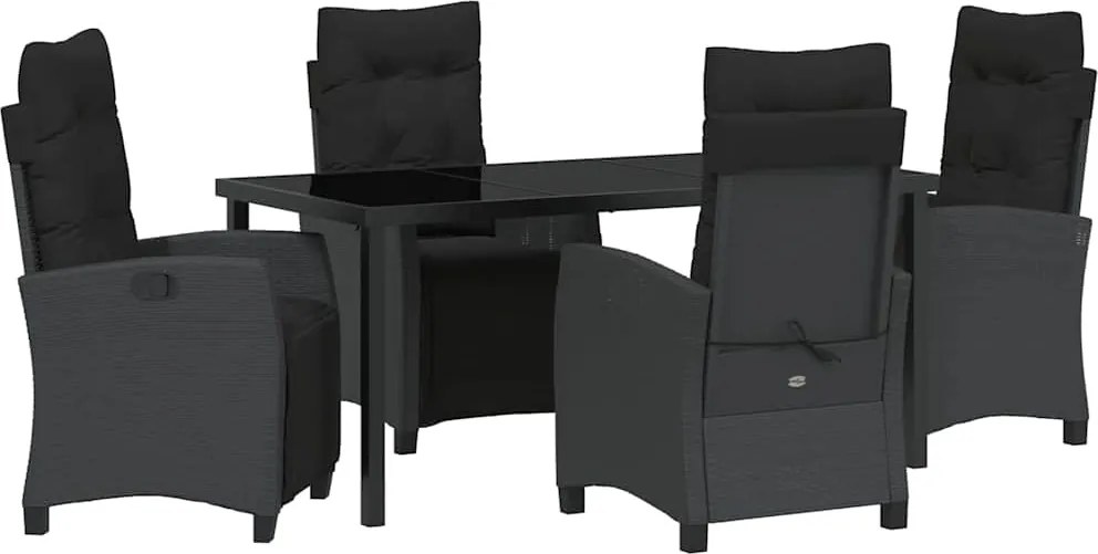 vidaXL Kert étkező szett párnával 5 pcs Fekete polirattan