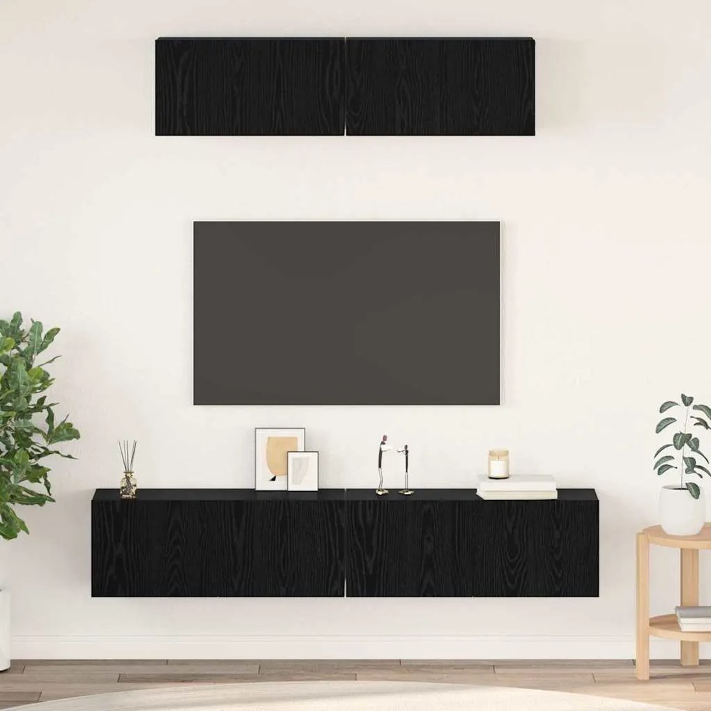Fali TV Szekrény 4 pcs Fekete tölgy Kicsi 80 x 30 x 30.5 cm