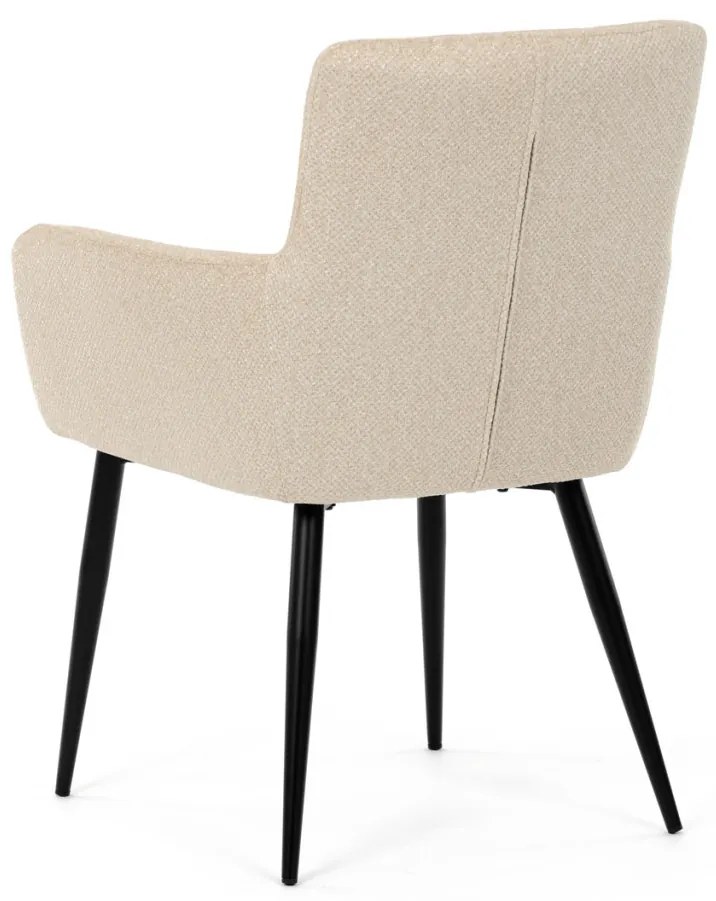 Scaun de sufragerie elegant cu brațe, stofă crem, metal negru