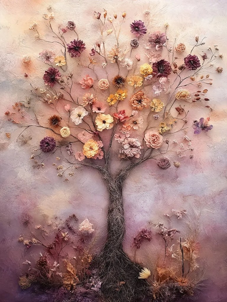 Vászonkép Canvas Dekoráció Szárított Virágok Filc Fa Boho 60x80