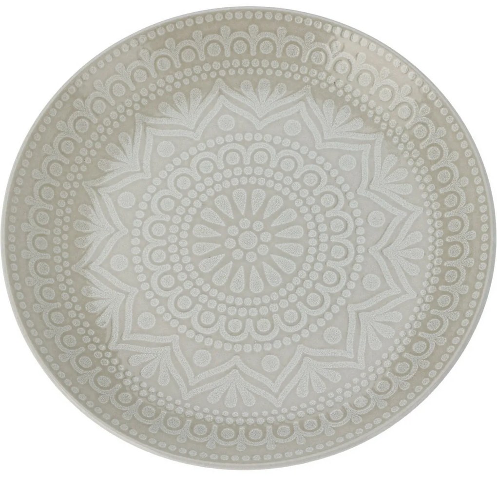 Ethnic kőagyag lapostányér, átmérő 27 cm, bézs