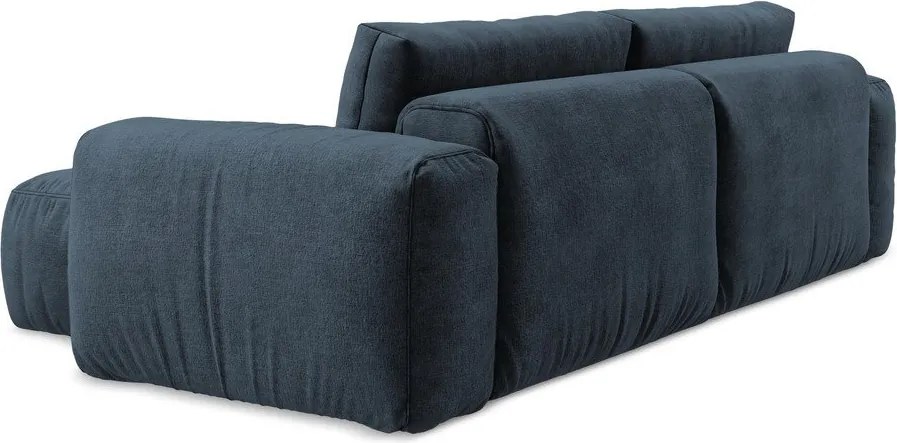 Sötétkék zsenília kinyitható sarokkanapé (jobb oldali-heverő résszel) Kuki – Makamii
