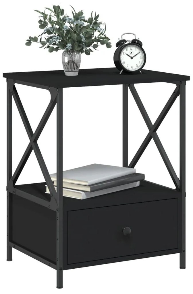 2 db fekete szerelt fa éjjeliszekrény 50x41x65 cm