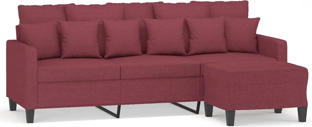 vidaXL 3 személyes bordó szövet kanapé lábtartóval 180 cm