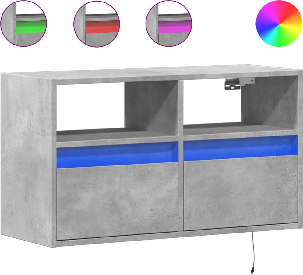 vidaXL betonszürke falra szerelhető TV-szekrény LED-del 80x31x45 cm
