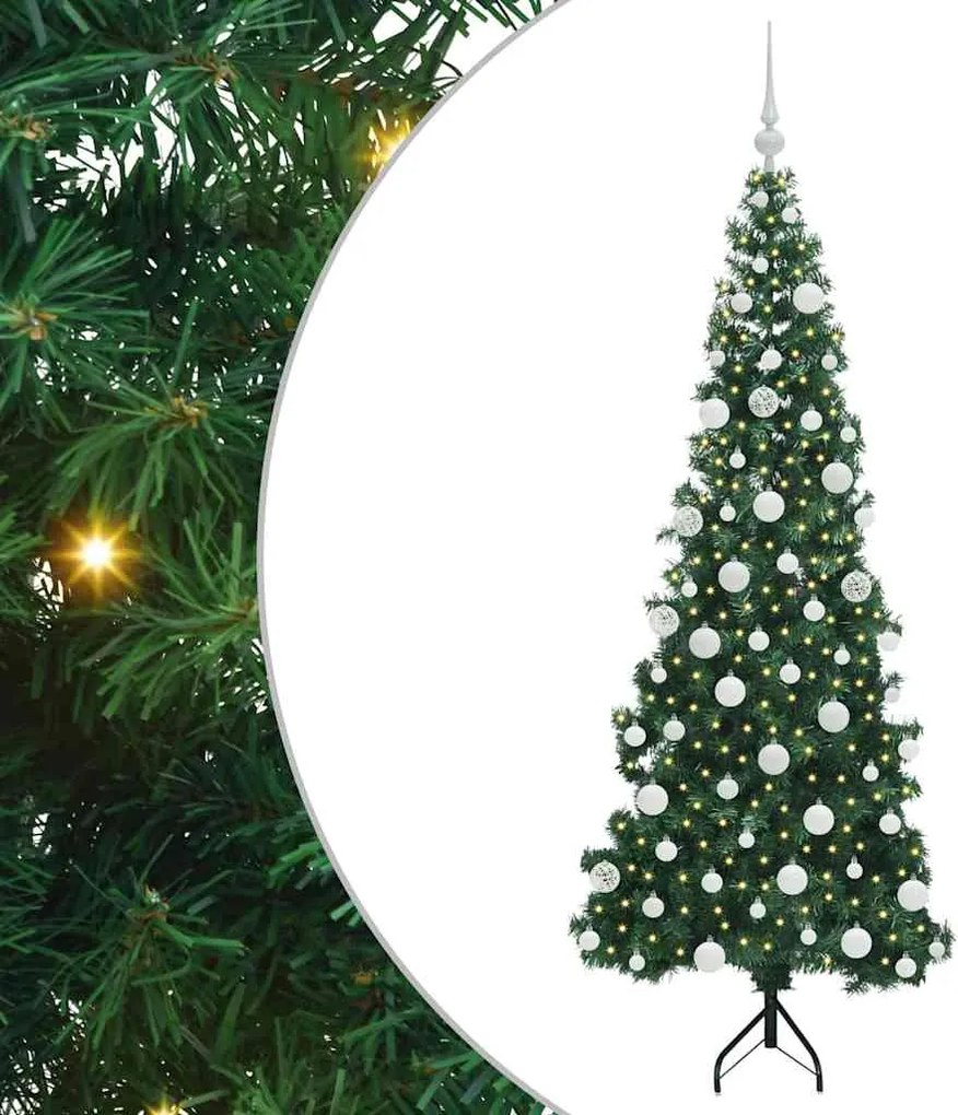 vidaXL Sarok Műkarácsonyfa 300 LED-del Zöld 180 cm PVC és fém