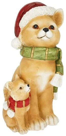 Kerámia Cica kiscicával mikulás sapkában karácsonyi figura 45 cm