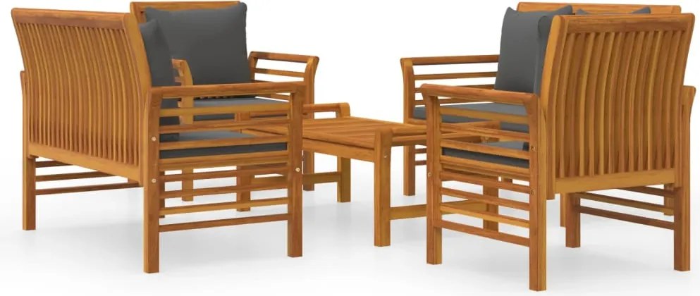 vidaXL 5 részes tömör akácfa kerti ülőgarnitúra párnákkal