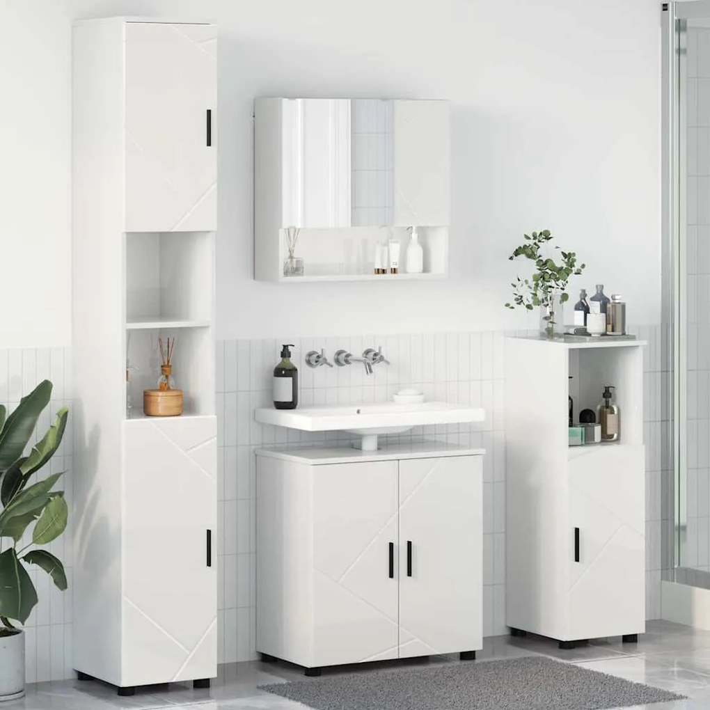 Fürdőszoba bútor szett 4 pcs Magasfényű fehér 61 x 35 x 64 cm