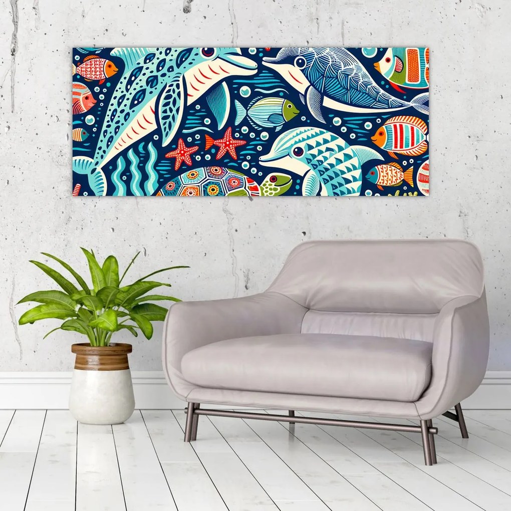 Kép – Rajzolt vízi állatok (120x50 cm)