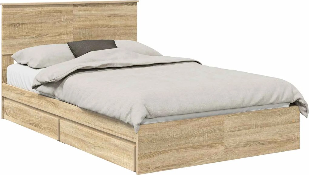 vidaXL Tárolós Ágy fejtámlával Sonoma tölgy 120 x 200 cm Faanyag