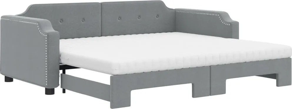 vidaXL világosszürke kihúzható szövet heverő matracokkal 90 x 200 cm