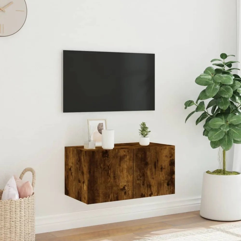 füstös tölgy színű fali TV-szekrény LED-ekkel 60x35x31 cm
