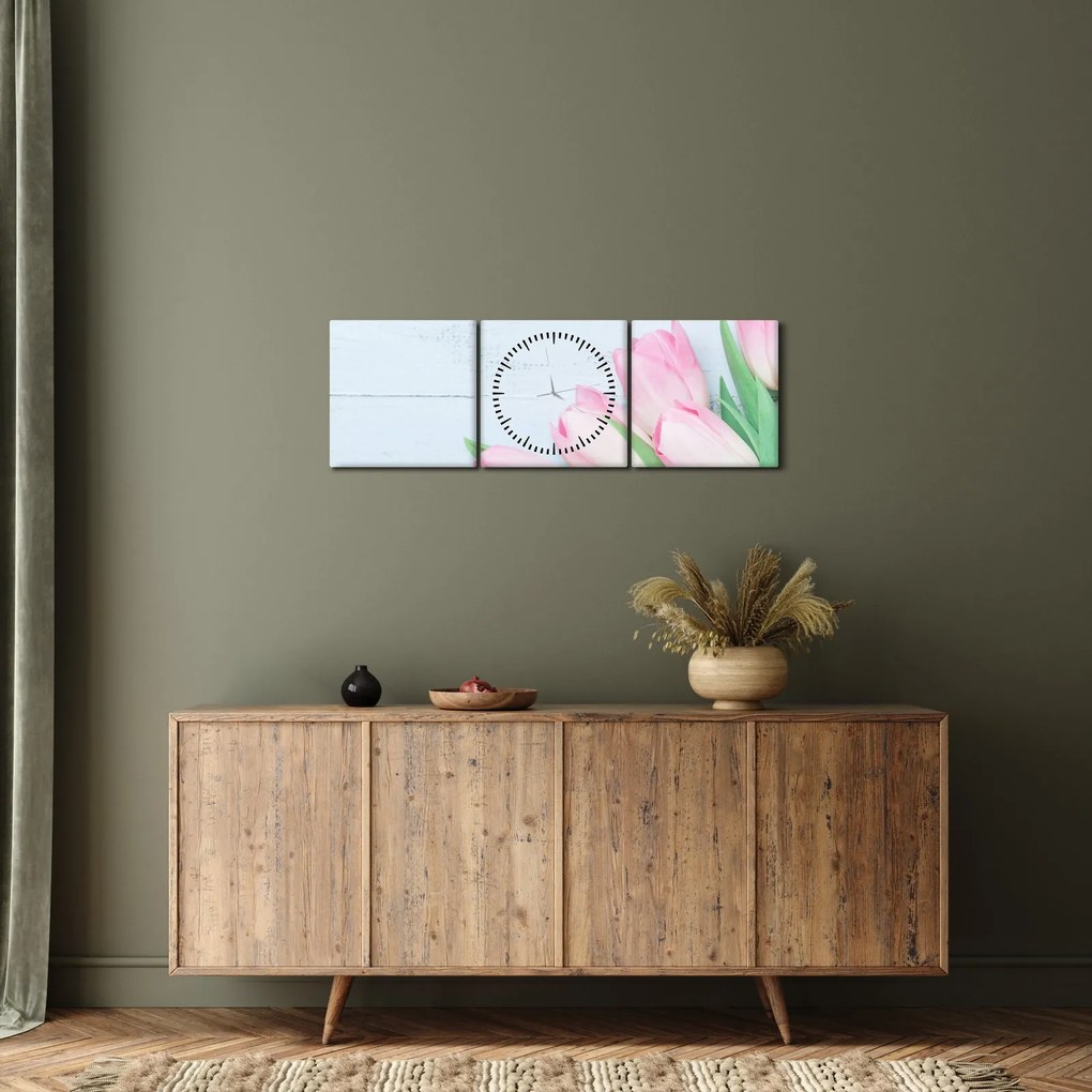 Kép - tulipán csokor (órával) (90x30 cm)