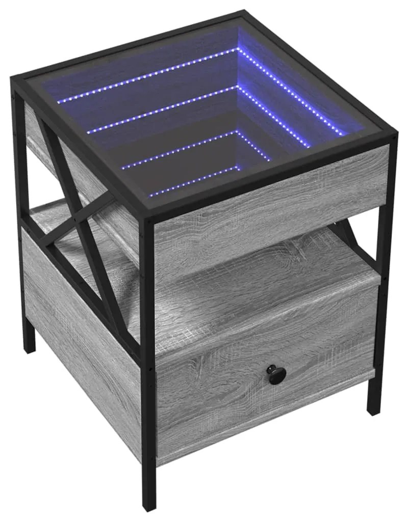 Szürke sonoma végtelen hatású LED-es dohányzóasztal 40x40x51 cm