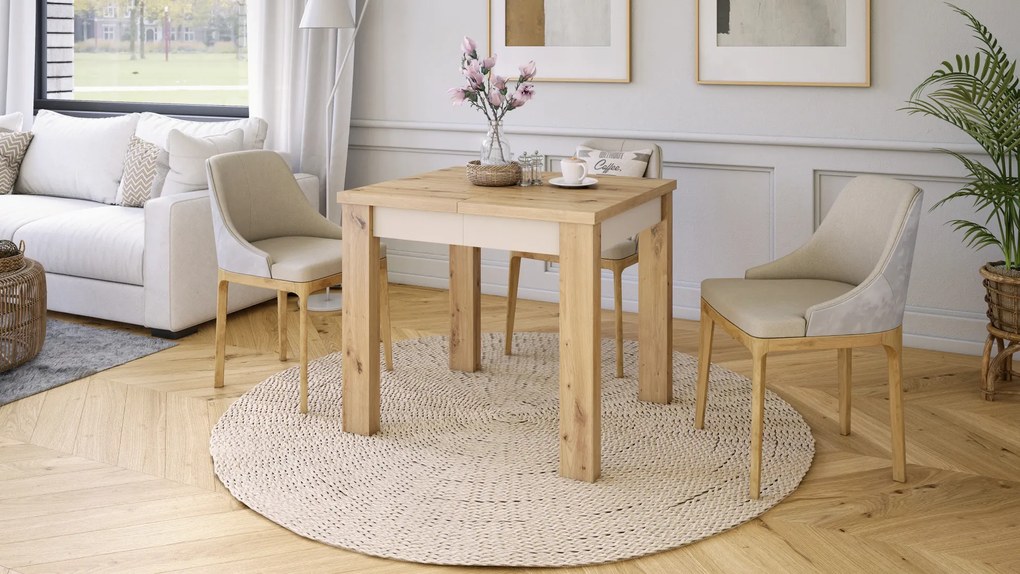 Mazzoni FONTE Artisan Tölgy / Bézs (Pezsgő) -KLASSZIKUS 130 cm-re BŐVÍTHETŐ ASZTAL KONYHÁBA/NAPPALIBA!