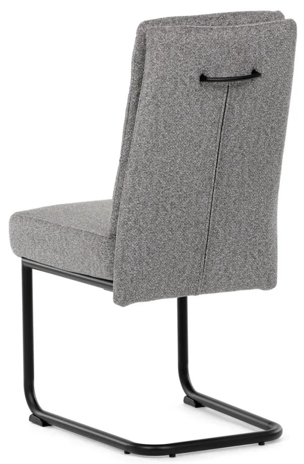 Scaun de sufragerie cu bază tip sanie, scaun cu arcuri imbunătațite, mîner pe spătar, țesătură gri deschis, metal negru