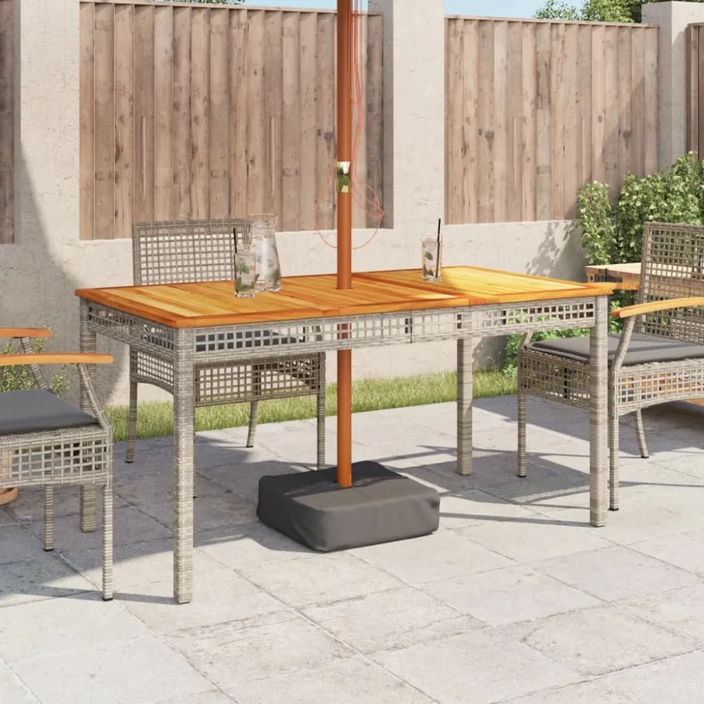 szürke polyrattan és akácfa kerti asztal 140 x 80 x 75 cm