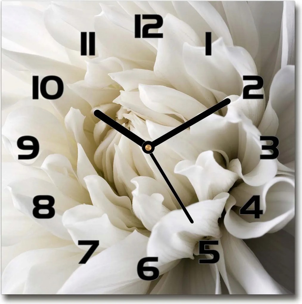 Modern lógó üveg falióra Fehér dália 30x30