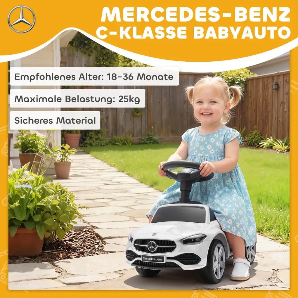 AIYAPLAY Mercedes-Benz C-osztályú kisautó kürttel, motorhangokkal, tárolóhellyel, 18-36 hónapos gyermekeknek, fehér