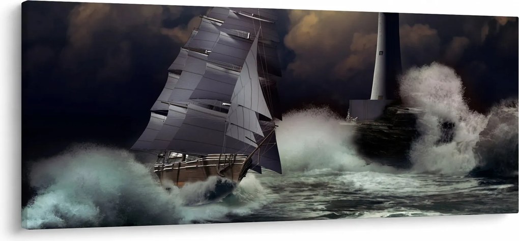 Kép - Viharos hullámokon áthajózó hajó (120x50 cm)
