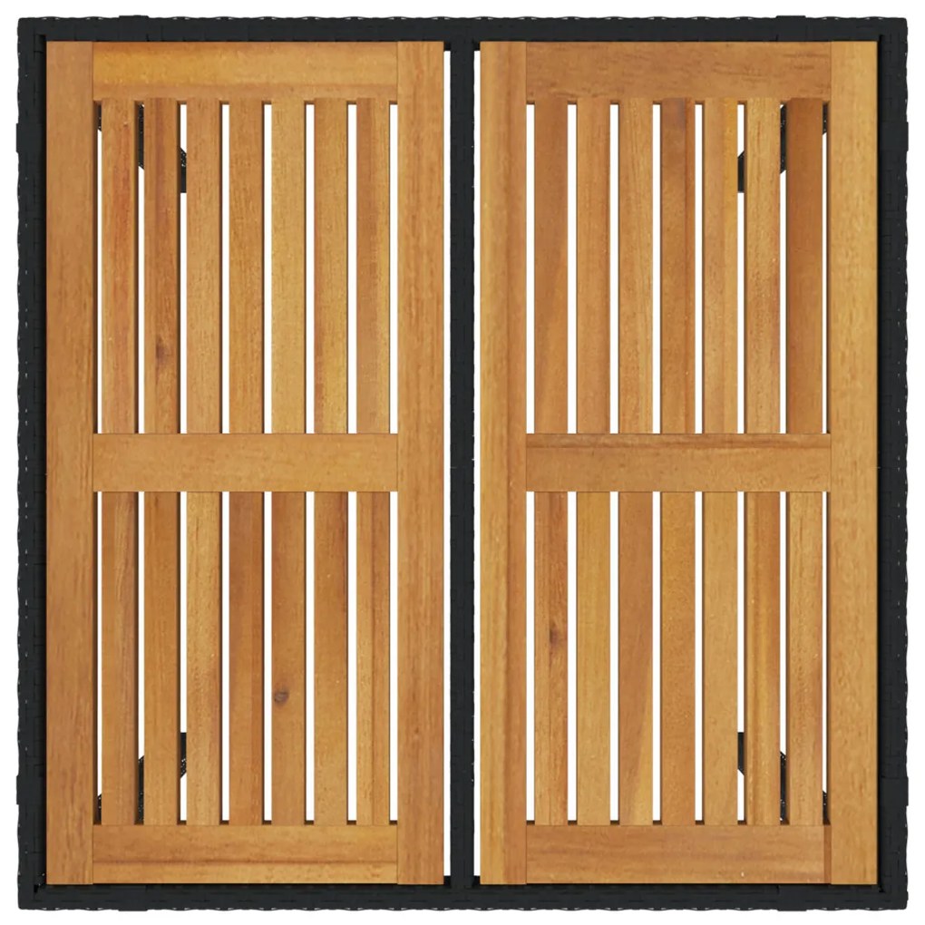 3 darabos Kerti Étkező Szett Fekete Poly Rattan Akácia, Egymásra Rakható Kerti Székek Párnákkal 2 db Fekete Poly Rattan