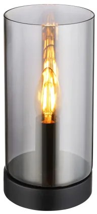 Globo 21002T Asztali lámpa fém fekete matt, füstszínű üveg, billenőkapcsoló a kábelen, ø: 110mm, M:225mm, kábelhossz 1500mm, nem tartozék: 1x E14 25W 230V