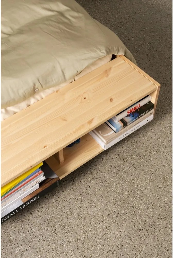 Natúr színű borovi fenyő franciaágy ágyráccsal 140x200 cm Merge – Karup Design