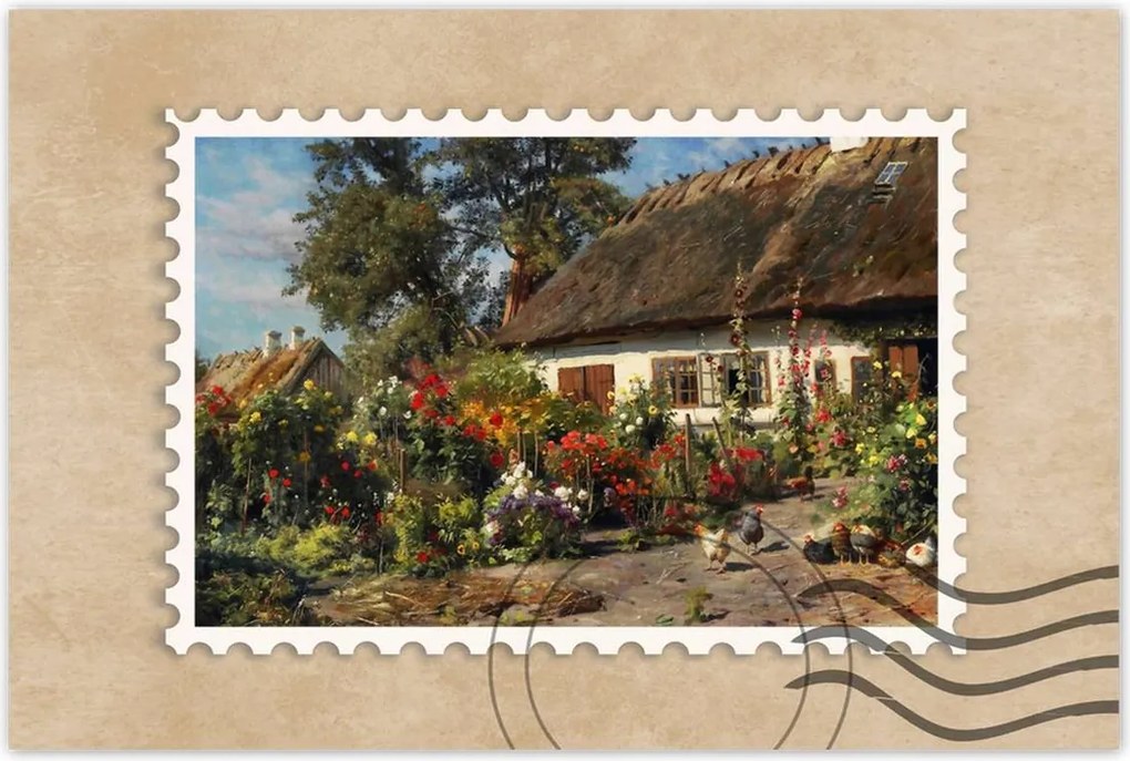 Poszterek 90x60 Vidéki házikó virágokkal