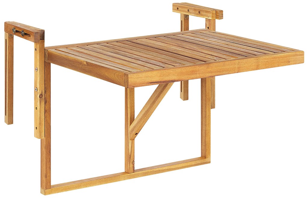 Erkélyre akasztható világosbarna akácfa asztal 60 x 40 cm UDINE Beliani