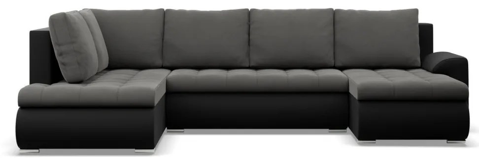 Tokio U sarokkanapé, 3 ágyneműtartóval, bársony + műbőr, baloldali, szürke - fekete