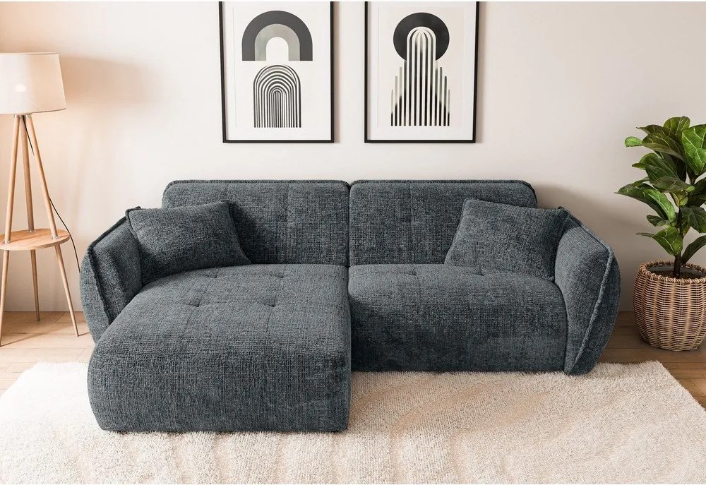 Sötétszürke zsenília sarokkanapé (bal oldali-heverő résszel) Nelia – Ropez