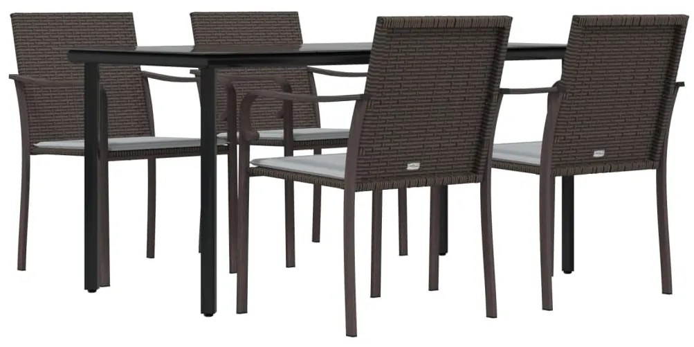 5 részes polyrattan és acél kerti étkezőgarnitúra párnával