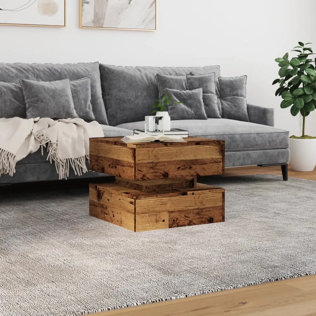 Antik fa színű dohányzóasztal LED-lámpákkal 50 x 50 x 40 cm