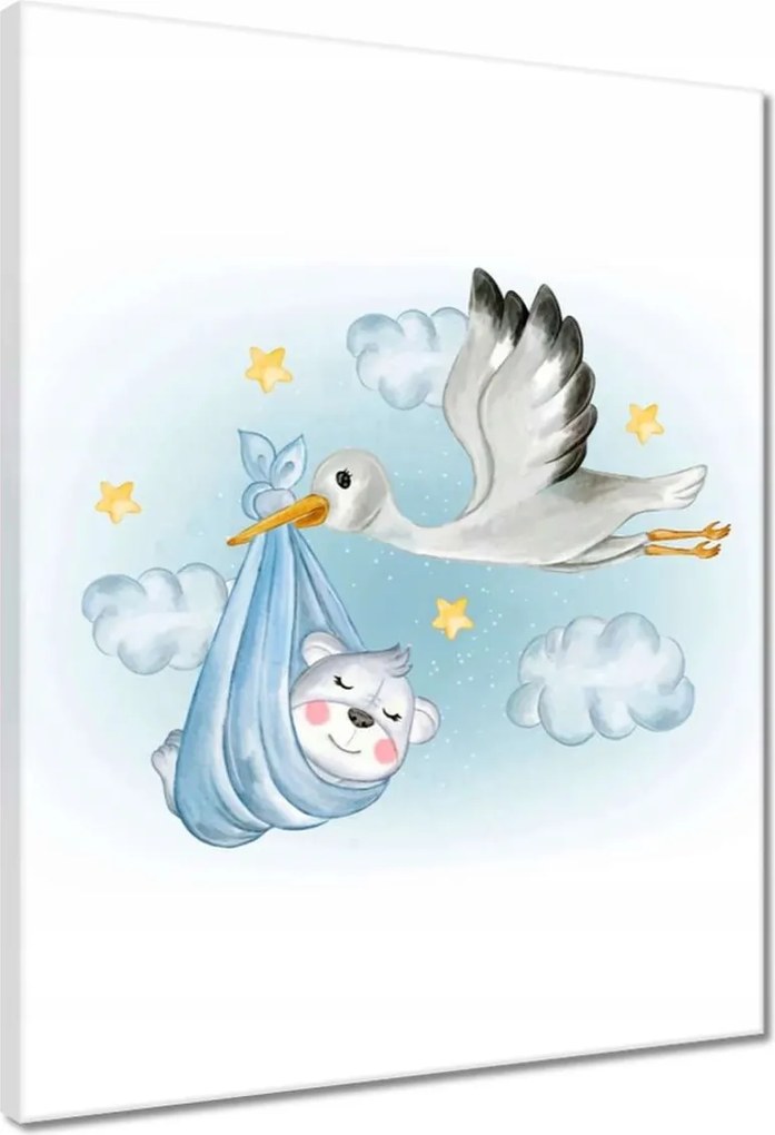 Vászonkép 40x50 A gólya és a mackó Csöcs hozza a babát