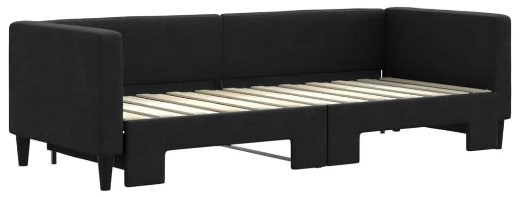 fekete kihúzható szövet heverő 80 x 200 cm