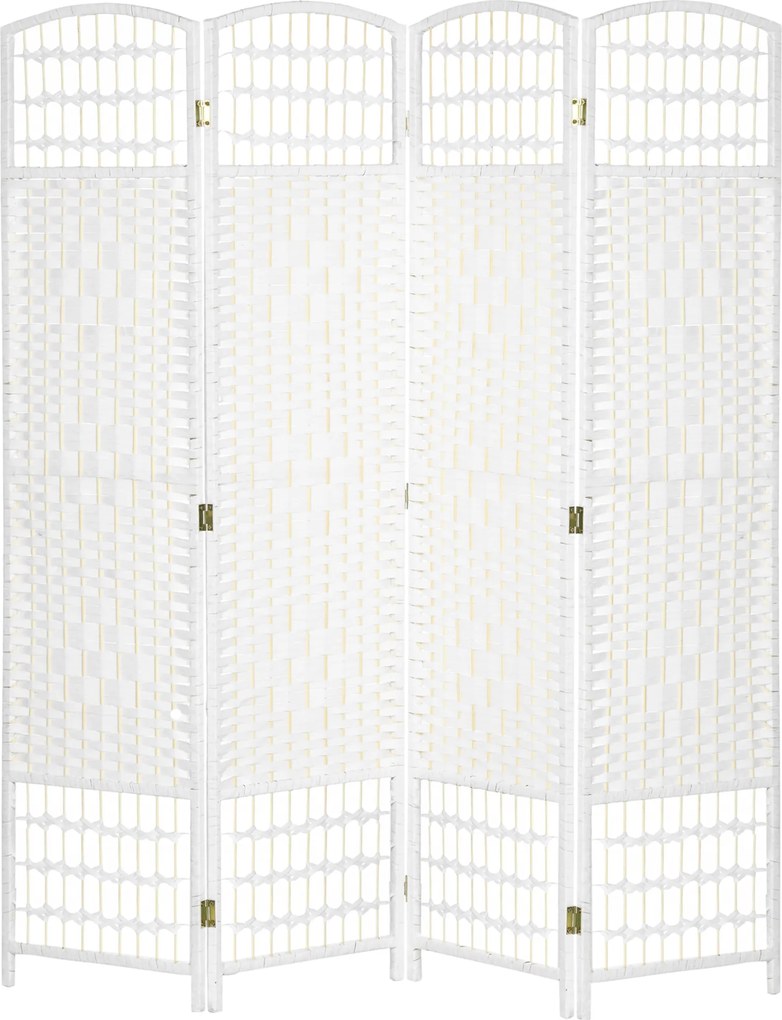 HOMCOM 4 Panelás Szobai Elválasztó 160x170 cm Összecsukható Szobai Különválasztó Papírszál és Fa Kerettel a Hálószobához és Nappalihoz Fehér | Aosom