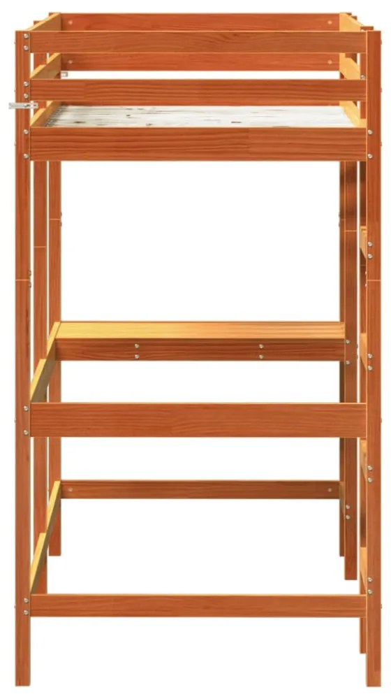 viaszbarna tömör fenyőfa galériaágy íróasztallal 100 x 200 cm