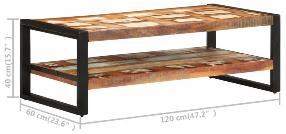 tömör újrahasznosított fa dohányzóasztal 120 x 60 x 40 cm