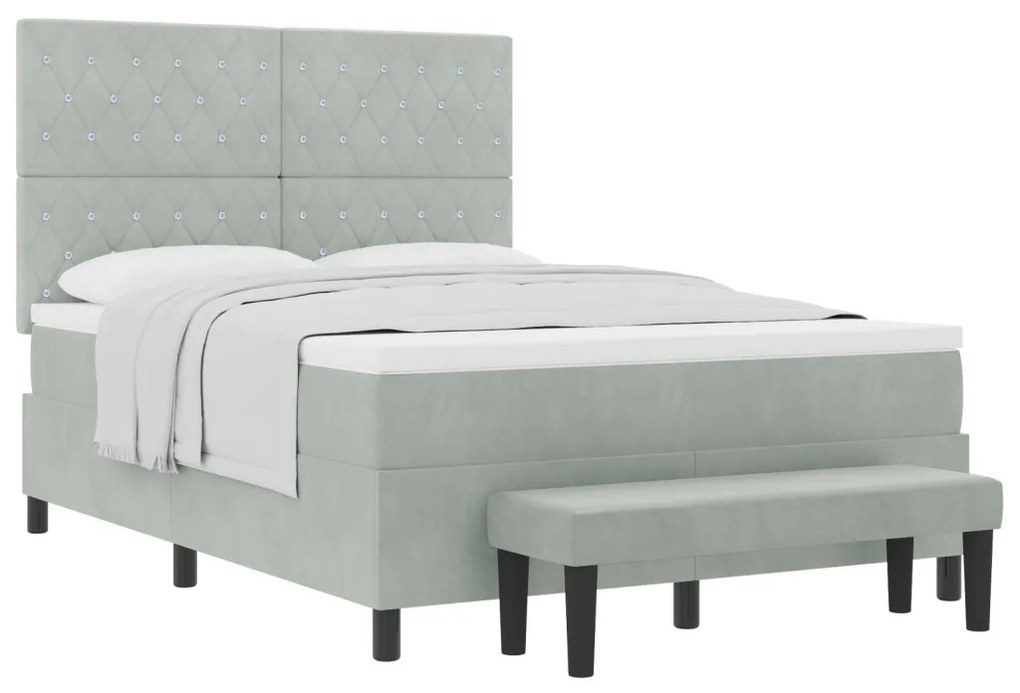 Boxspring ágy matraccal és paddal világosszürke 140x200 cm bársony
